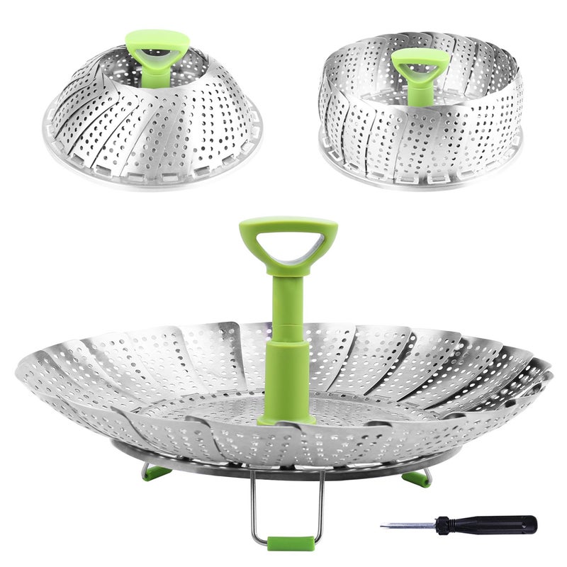 Consevisen Vegetable Steamer Basket for Cooking Food, Stainless Steel Veggie Steam Basket for Pot, Folding Expandable Steaming Insert with Extendable Handle Fits Various Size Pot, 7.1" to 11" - Image 1